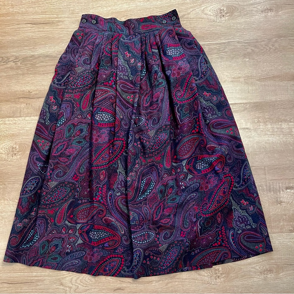 Nordstrom 100% Wool Purple Floral Lined Pleat Skirt Made in Italy Size 8